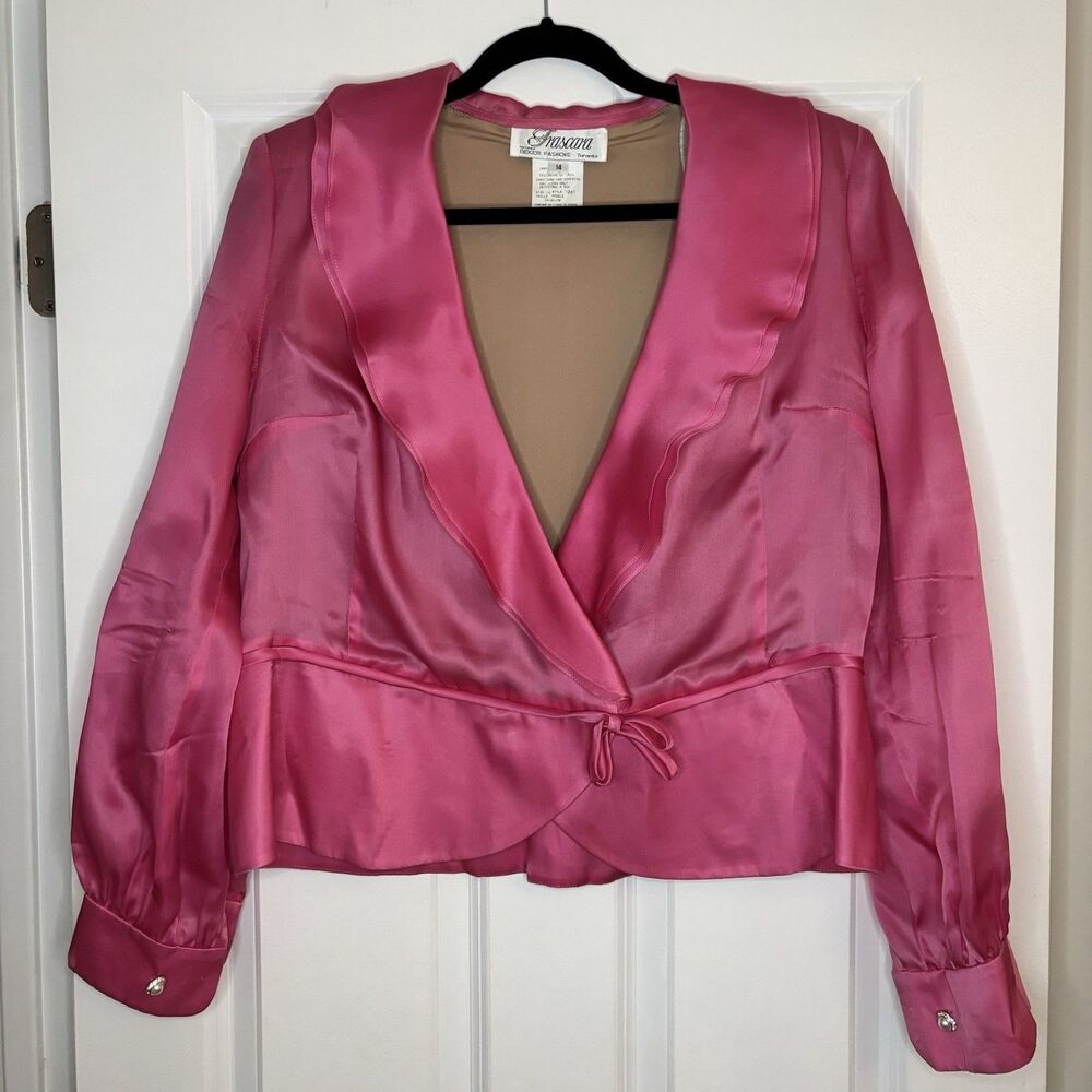 Vintage Frascara Fashions Toronto Pink Formal Jacket Size 14 Rhinestone Buttons